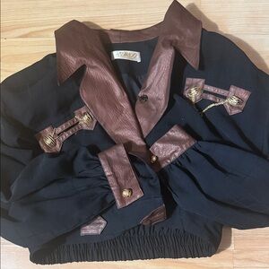 Midnight Blue and Brown Contrast Women's Blazer Jacket